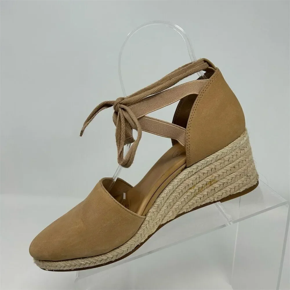 Corso Como Women's Lace Up Tan Brown Leather Espadrille Wedge Sandals Size 7.5